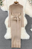 Long High Split Knit Dress Ladies Elegant Sweater Dress