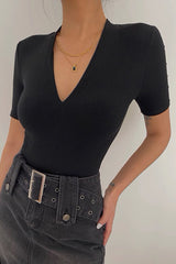 High Elasticity V-Neck Short Sleeved Top