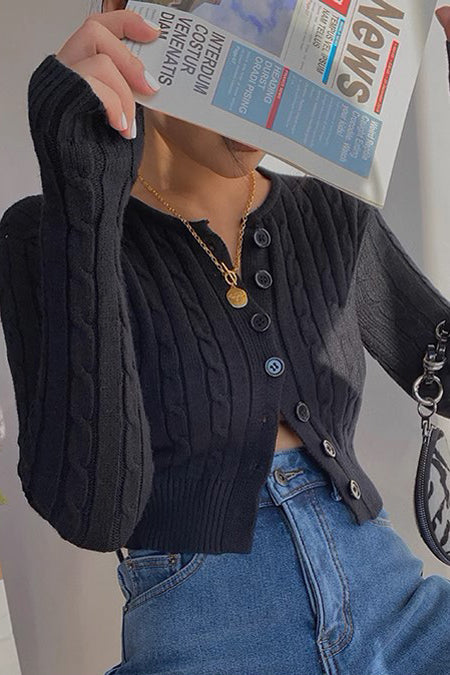 Knitted High Waisted Long Sleeved Sweater Top