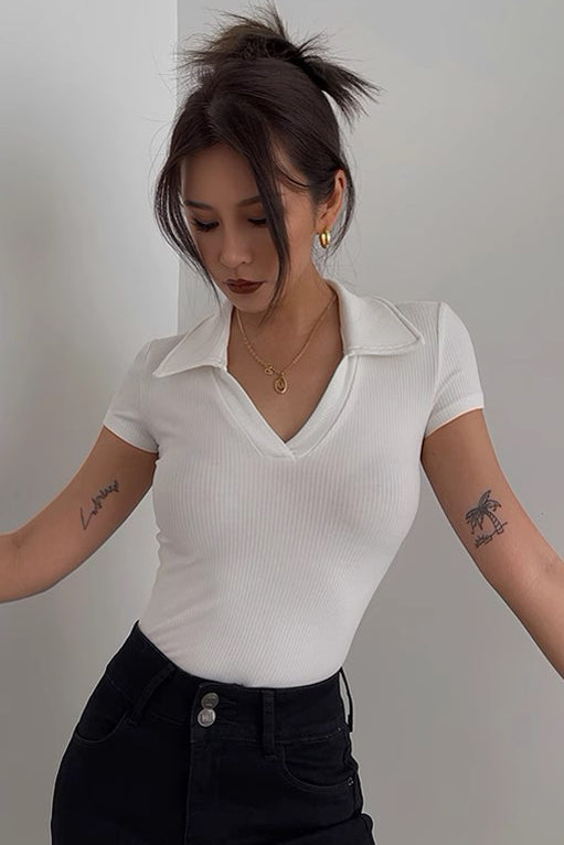 Deep V-Lapel Short Sleeved Low Cut Top