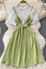 Shirt Dress Fake Two Piece Set Streetwear Midi Long Dress with Belt