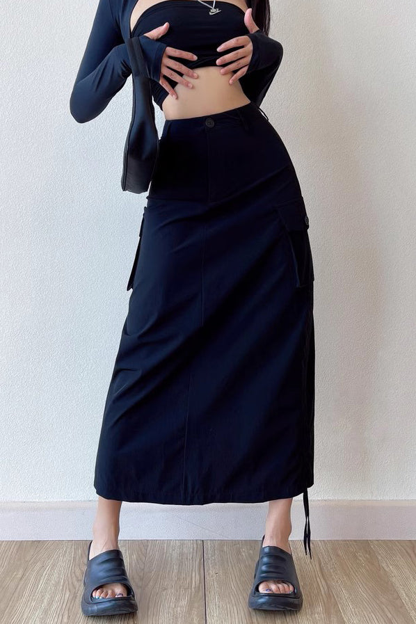 High Waisted Split Drawstring Hem Half Length Skirt