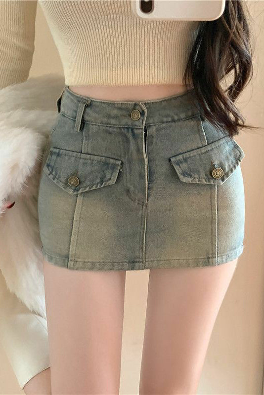 Retro High Waist Denim Skirt