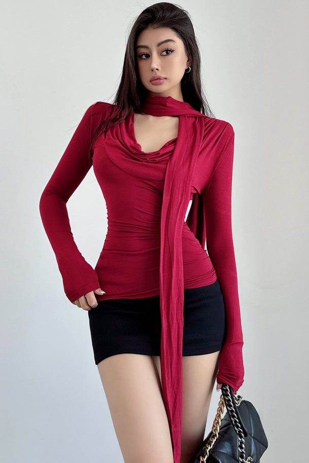 Long Sleeve Ruffle Tight Tops
