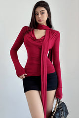 Long Sleeve Ruffle Tight Tops