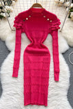 Ruffled Dress For Slim Elastic Knitted Sweater Dress