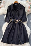 Elegant Dress Vintage Turn-down Collar Casual A-line Shirt Dress