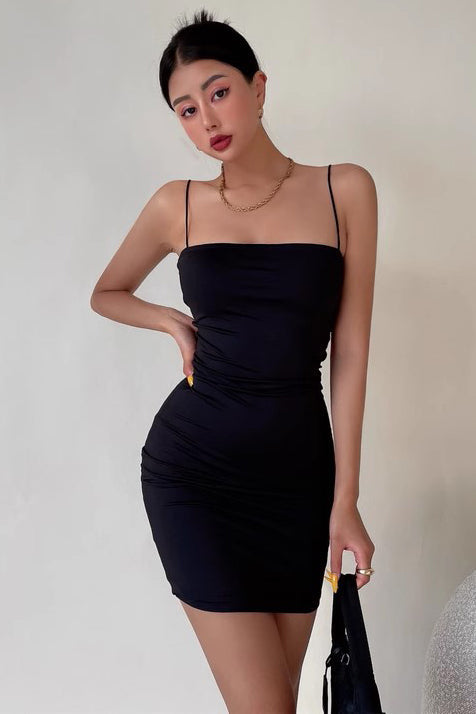Tight Pleated Buttock Dress Strap Mini Dress