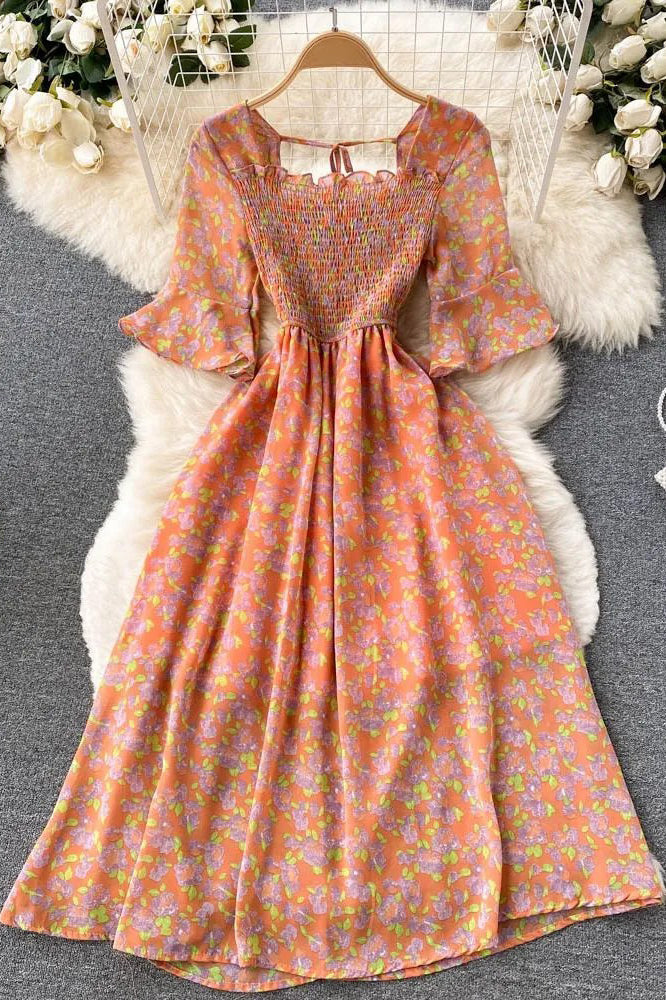 Dress Romantic Floral Print Chiffon Dress Vacation Party Dress