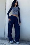 Drawstring Waist Pocket Side Cargo Pants