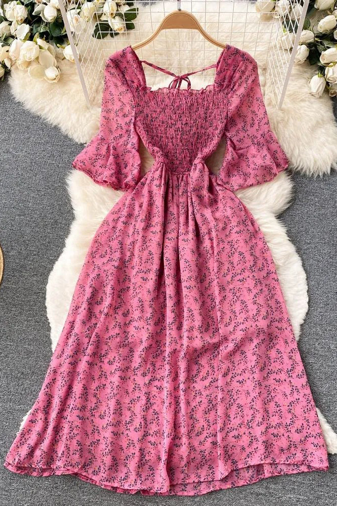 Dress Romantic Floral Print Chiffon Dress Vacation Party Dress