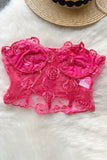 Floral Lace Embroidery Crop Top Patchwork Strapless Bra Bustier Short Tank Top