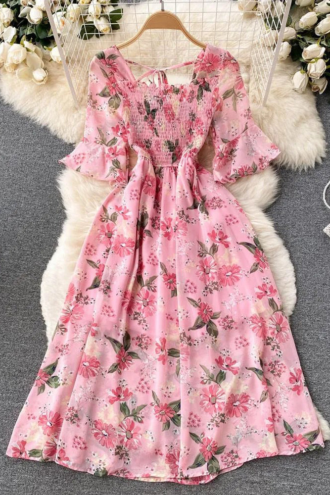 Dress Romantic Floral Print Chiffon Dress Vacation Party Dress