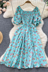 Dress Romantic Floral Print Split Long Dress