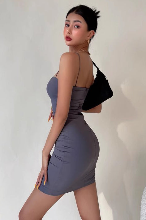 Tight Pleated Buttock Dress Strap Mini Dress