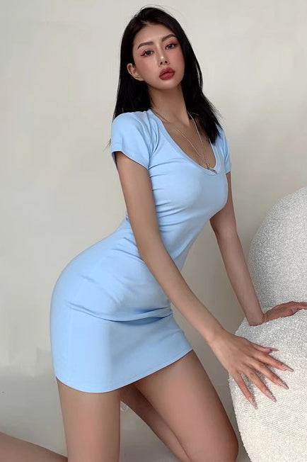 U-Neck Tight Wrap Buttocks Mini Dress