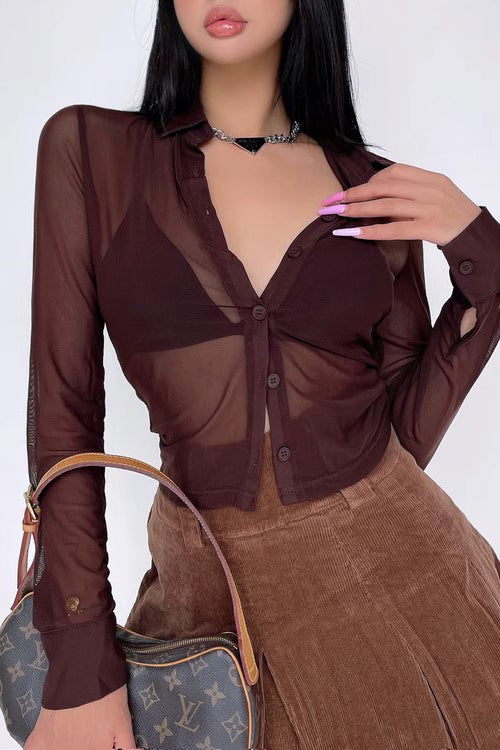 Thin Perspective Mesh Long Sleeve Shirt