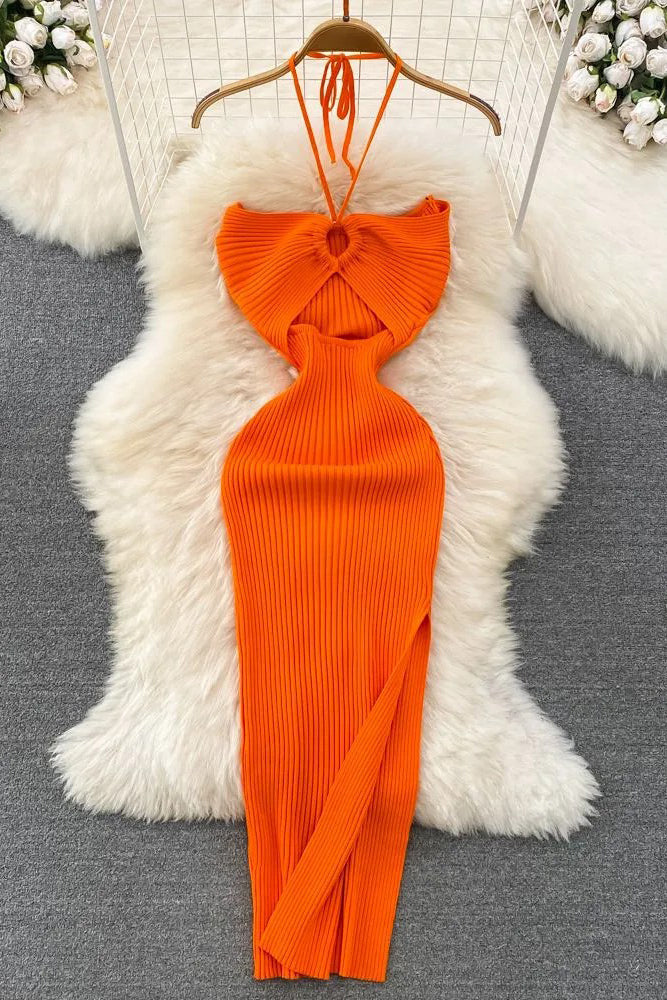Dress Knitted Strapless Wrap Hips High Split Bodycon Dress