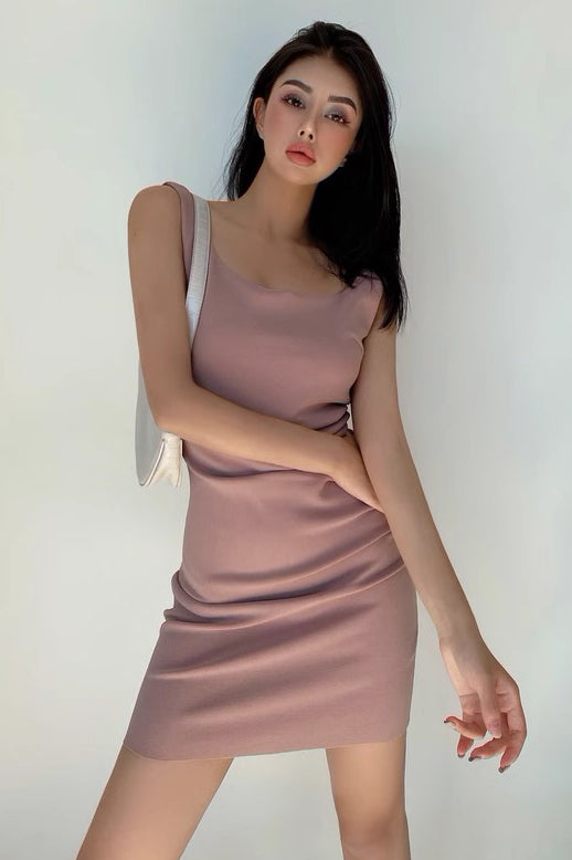 U-Neck Tight Wrap Buttocks Strap Mini Dress