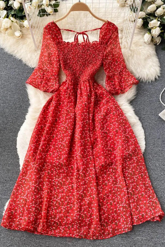 Dress Romantic Floral Print Chiffon Dress Vacation Party Dress