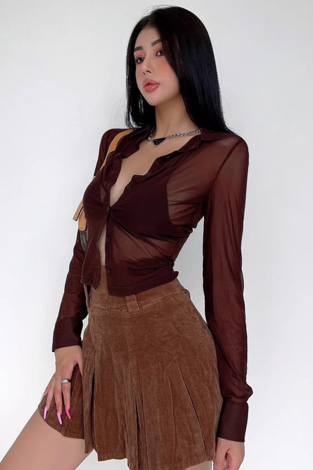 Thin Perspective Mesh Long Sleeve Shirt