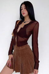 Thin Perspective Mesh Long Sleeve Shirt