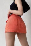 Casual Pocket Camouflage Denim Skirt High Waisted Wrap Hip Short Skirt A-Line Skirt