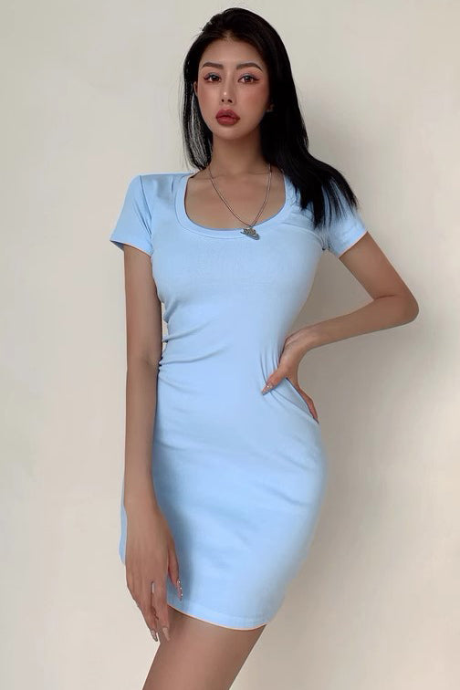U-Neck Tight Wrap Buttocks Mini Dress