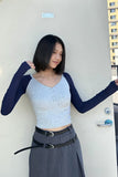 Contrast Sleeve Buttoned Front Tops Shirts