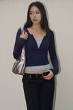 Contrast Long Sleeve Fake Two Slim Fit T-Shirts Tops