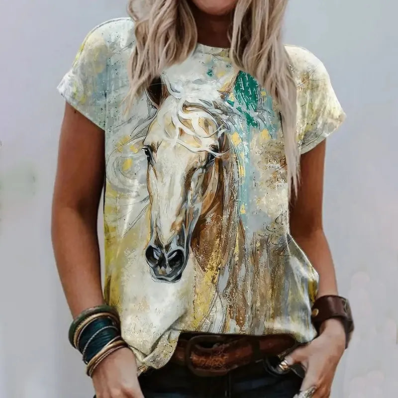 Halloween Skull Face Print Crew Neck Short Sleeve T‑Shirt