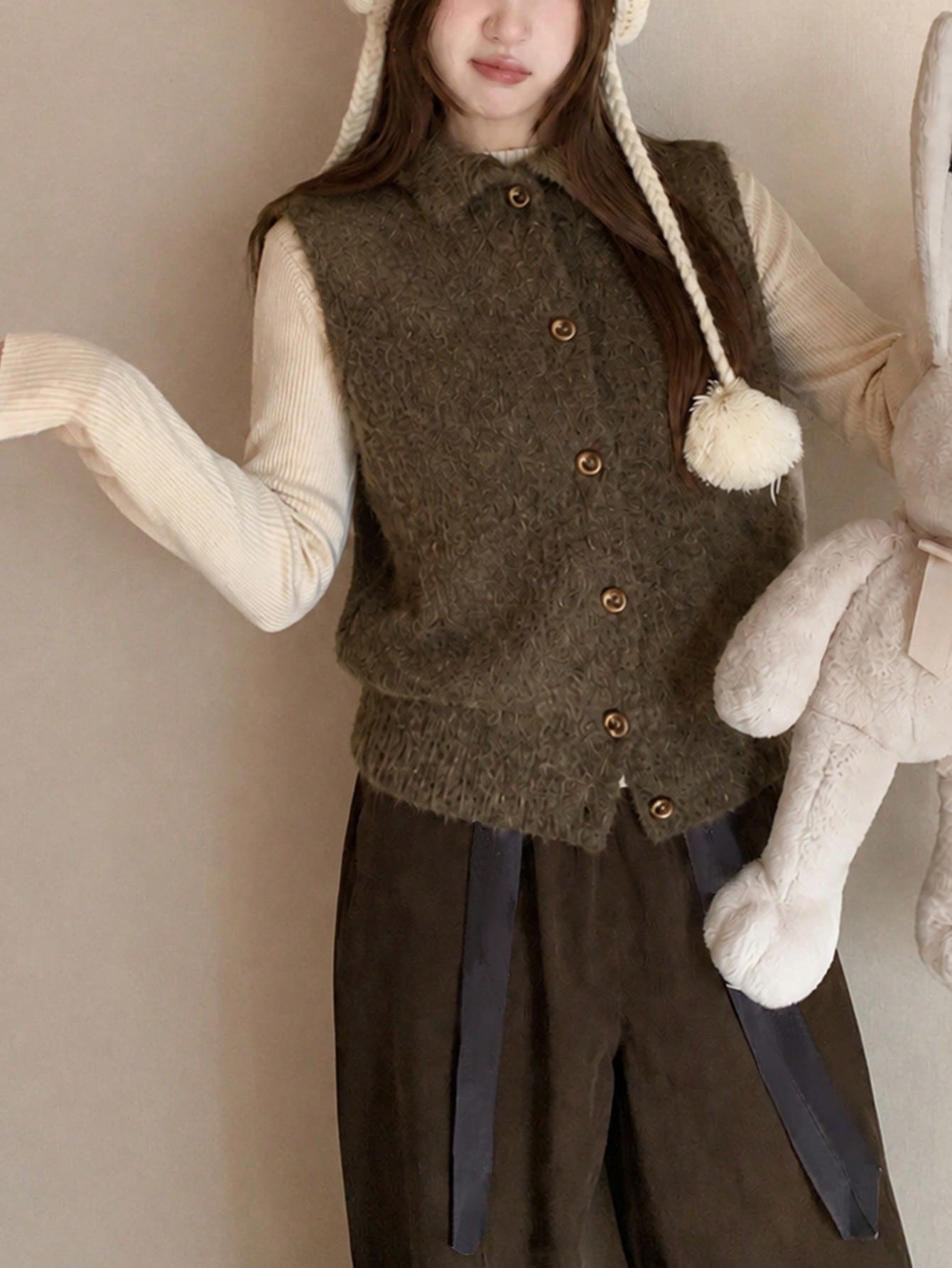 Brown Collared Button Knit Sweater Vest