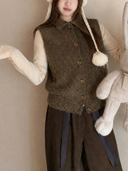 Brown Collared Button Knit Sweater Vest