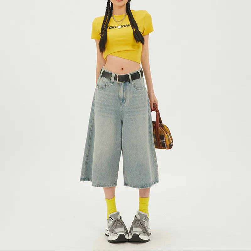 Solid White High Waist Cropped Wide Leg Jeans