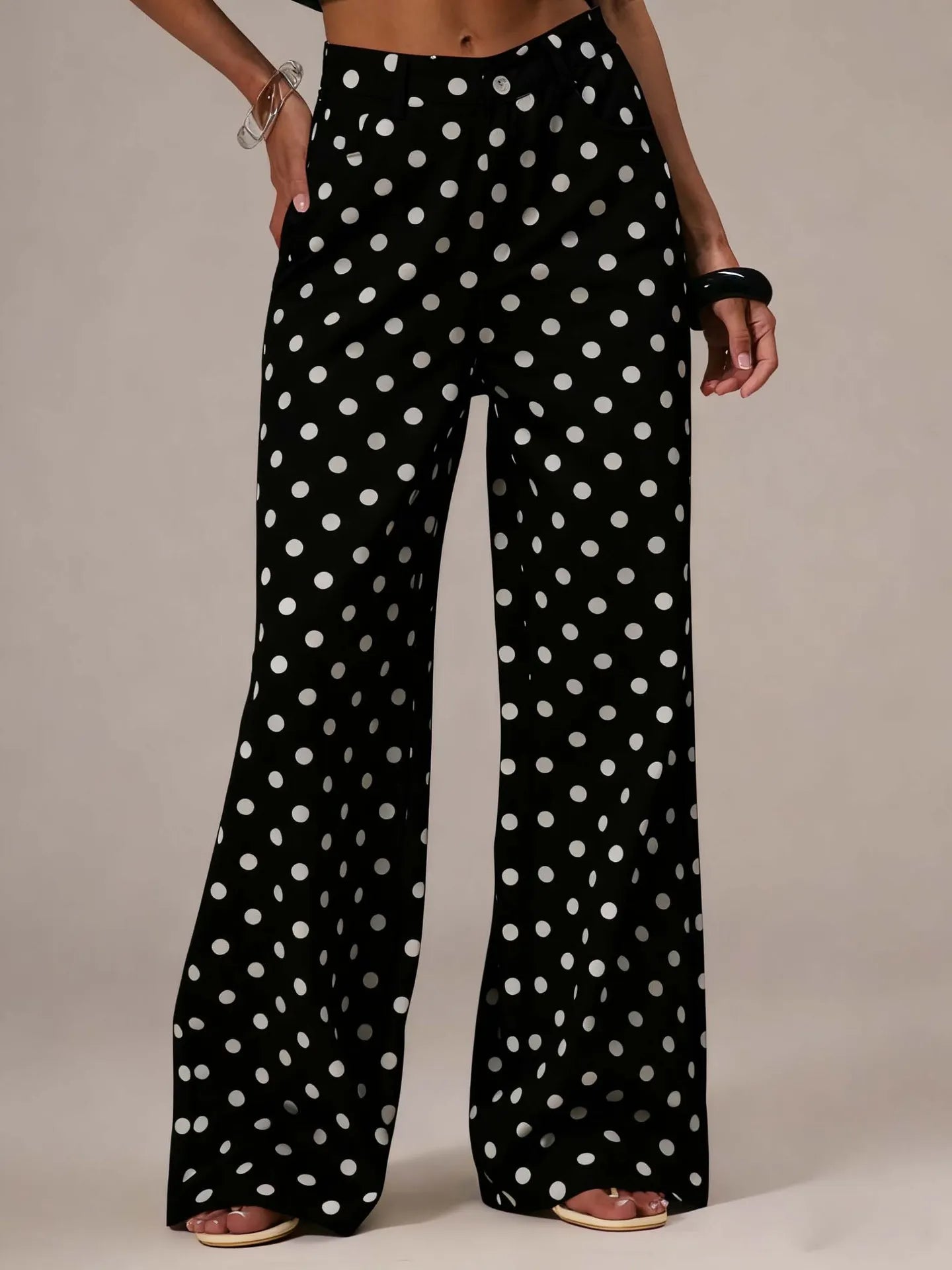 Polka Dot High Waist Straight Wide Leg Pants