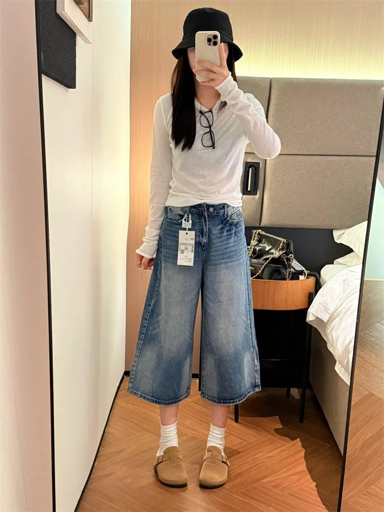 High Waist Cropped Straight Leg Jeans