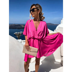 Batwing Sleeve Wrap Front Mini Dress