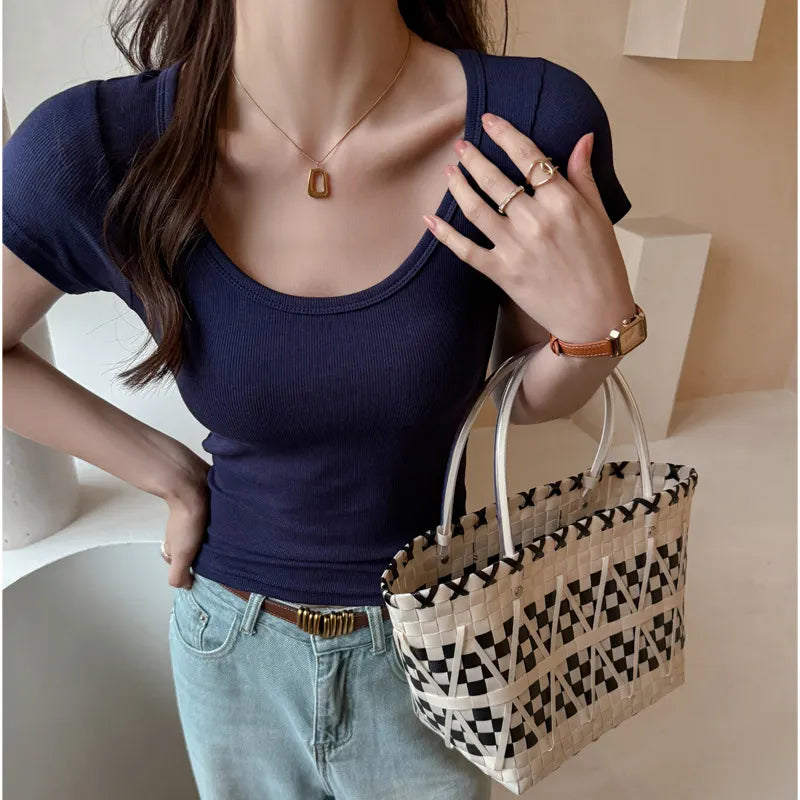 U-Neck Short Sleeve Slim Modal Basic Tee