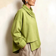 Asymmetric Button Turtleneck Sweatshirt Oversized Long Sleeve Wrap Collar Pullover