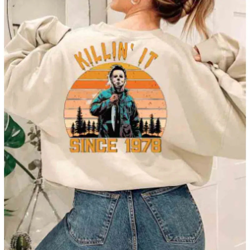 Halloween Leopard Pumpkin Print Crew Neck Sweatshirt