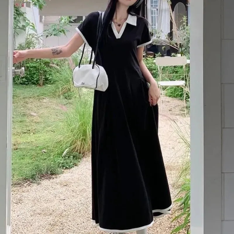 V Neck Striped Side Long Maxi Dress