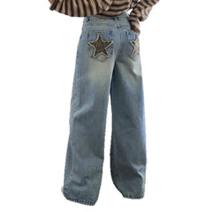 Star Patch Back Pocket Wide Leg Jeans