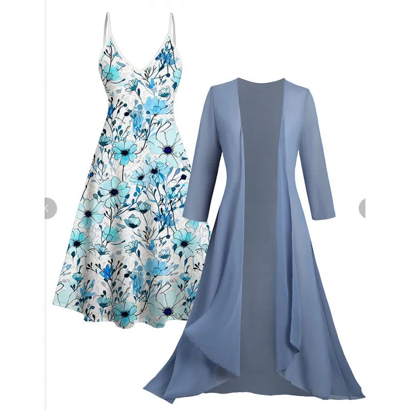 Printed V Neck Cami Long Dress