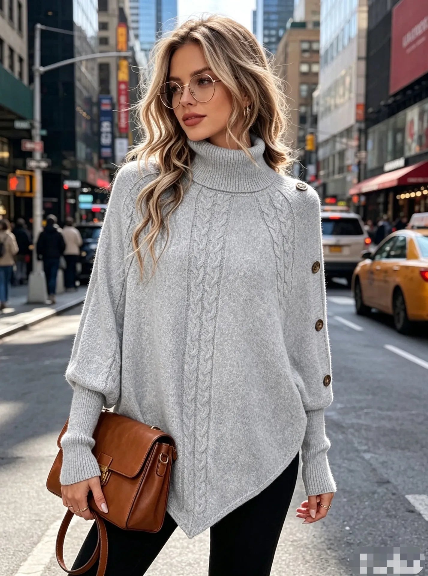 Turtleneck Cable Knit Asymmetrical Hem Sweater
