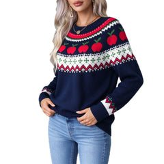 Christmas Cartoon Print Round Neck Pullover Sweater