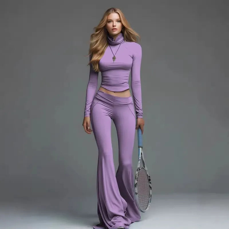 Fitted Turtleneck & Flared Pants Set