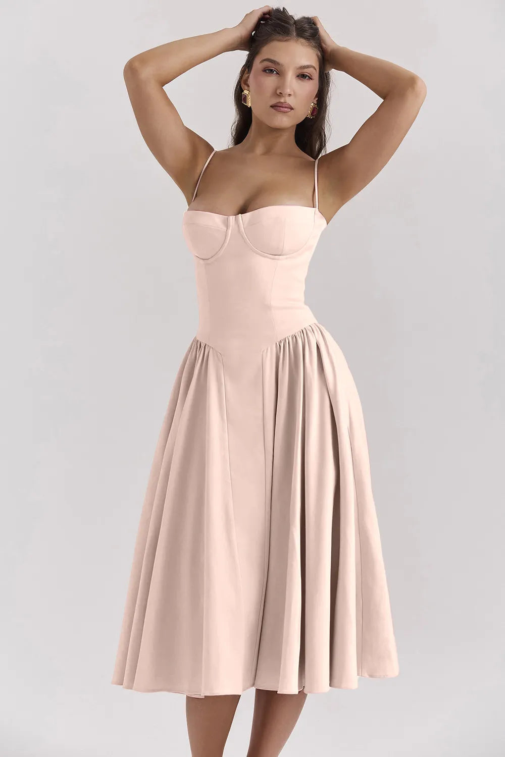 Light Yellow Strapless A-Line Midi Dress
