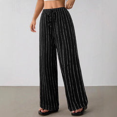 Vertical Striped Elastic Waist Wide Leg Pants