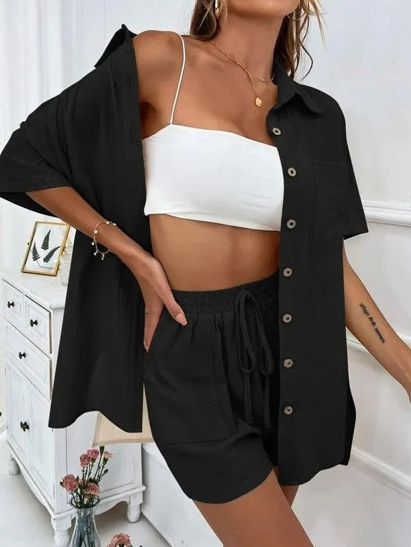 Linen Button Down Shirt & Shorts Set