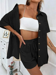 Linen Button Down Shirt & Shorts Set